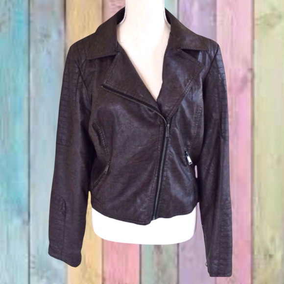 J2 Jackets & Blazers - J2 Brown Faux Leather Cropped Moto Lined Jacket